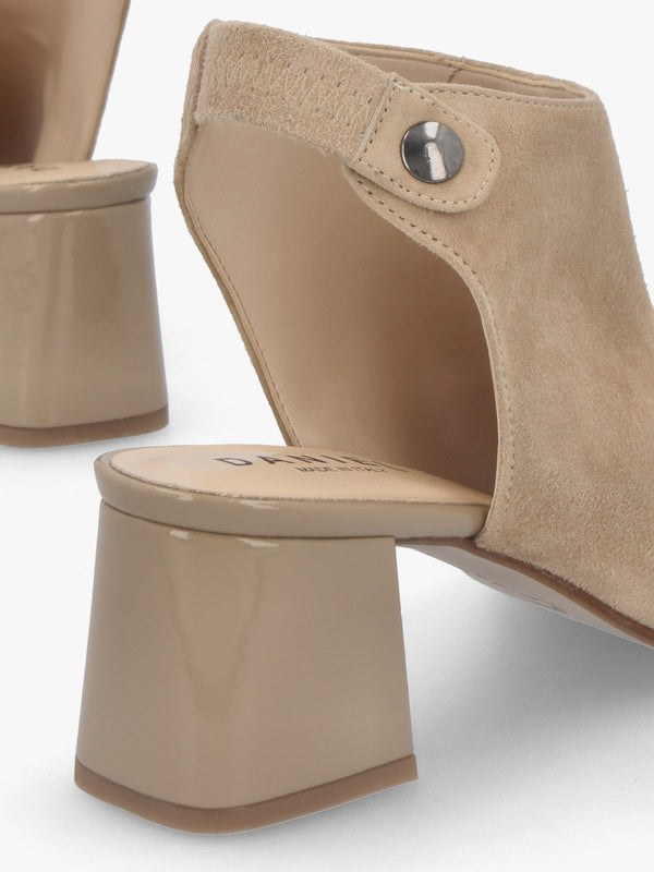 Larai Beige Suede Block Heel Peep Toe Sandals