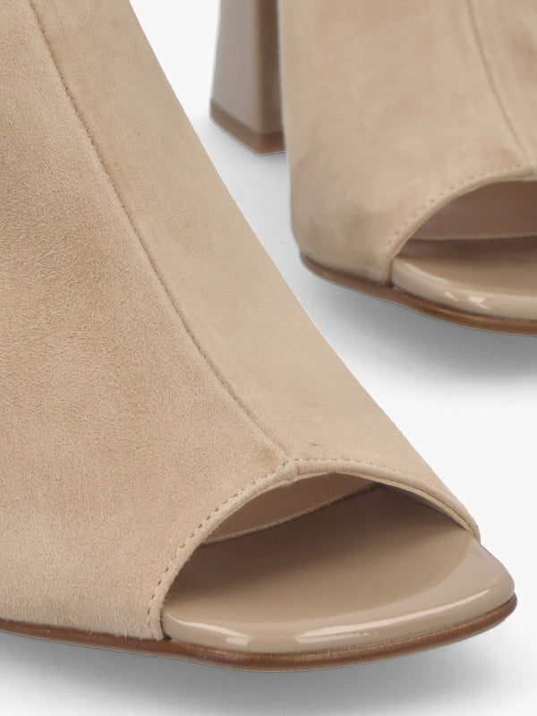Larai Beige Suede Block Heel Peep Toe Sandals