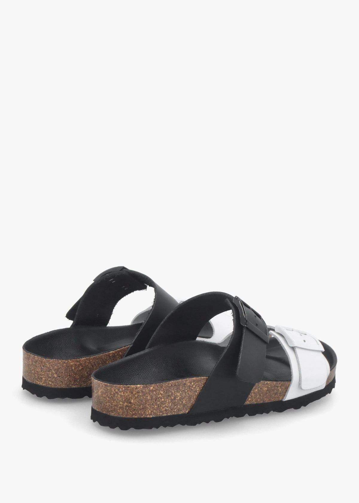 Imule Split Black & White Leather Two Bar Mules