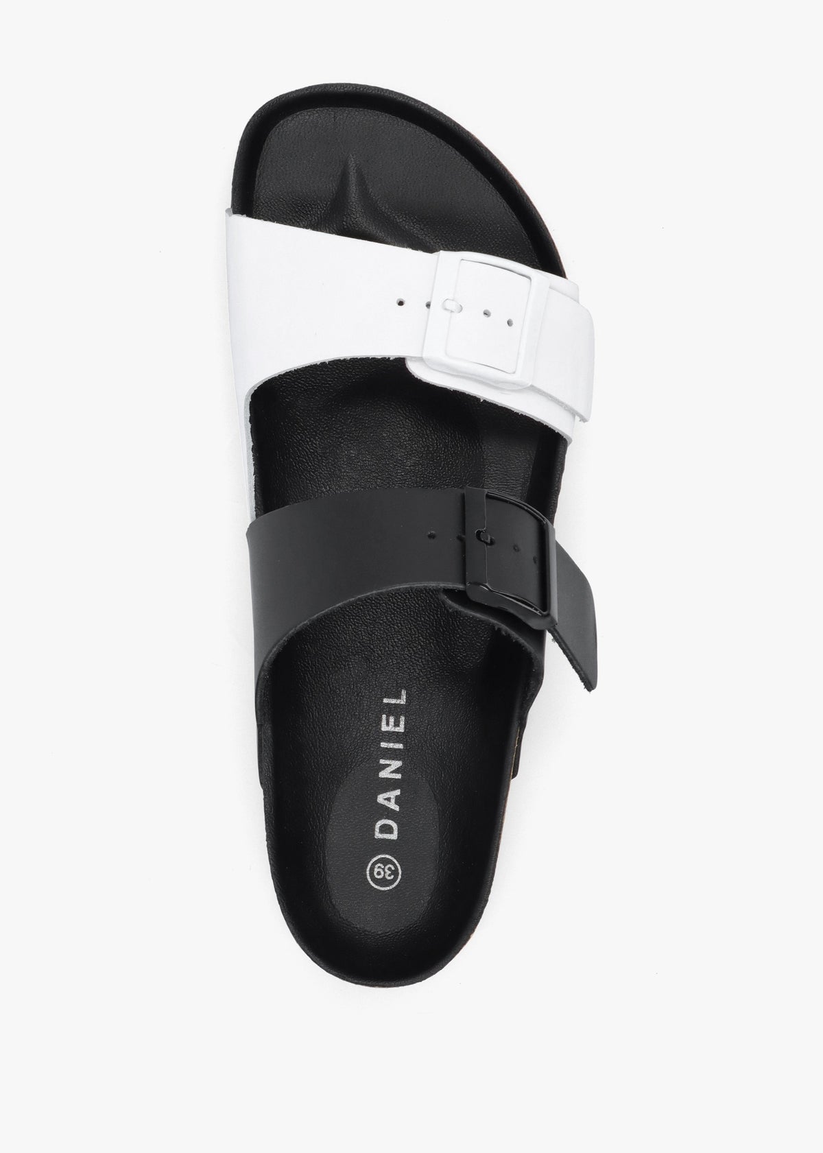 Imule Split Black & White Leather Two Bar Mules