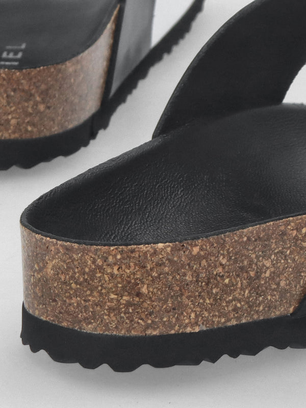 Imule Split Black & White Leather Two Bar Mules