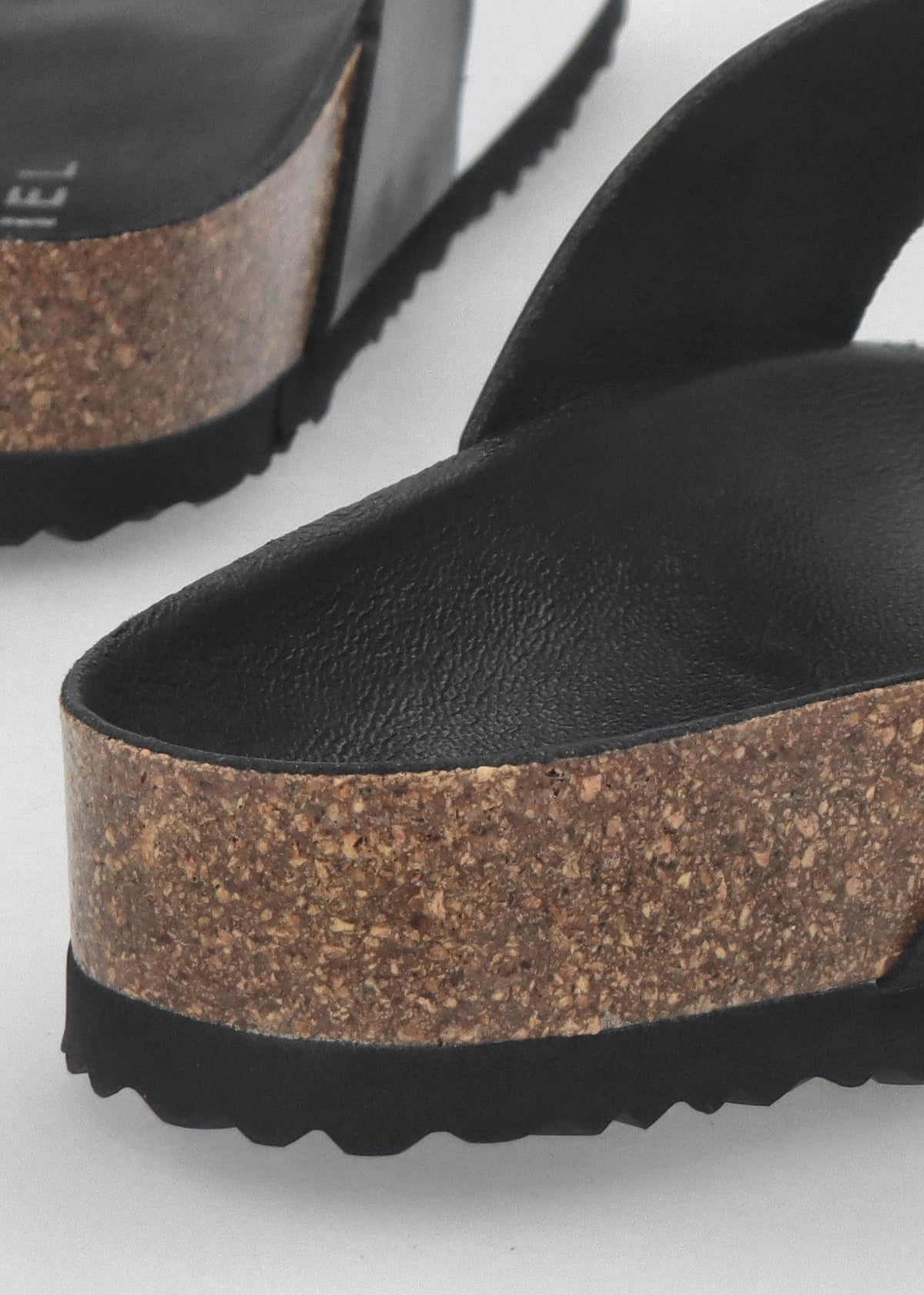 Imule Split Black & White Leather Two Bar Mules