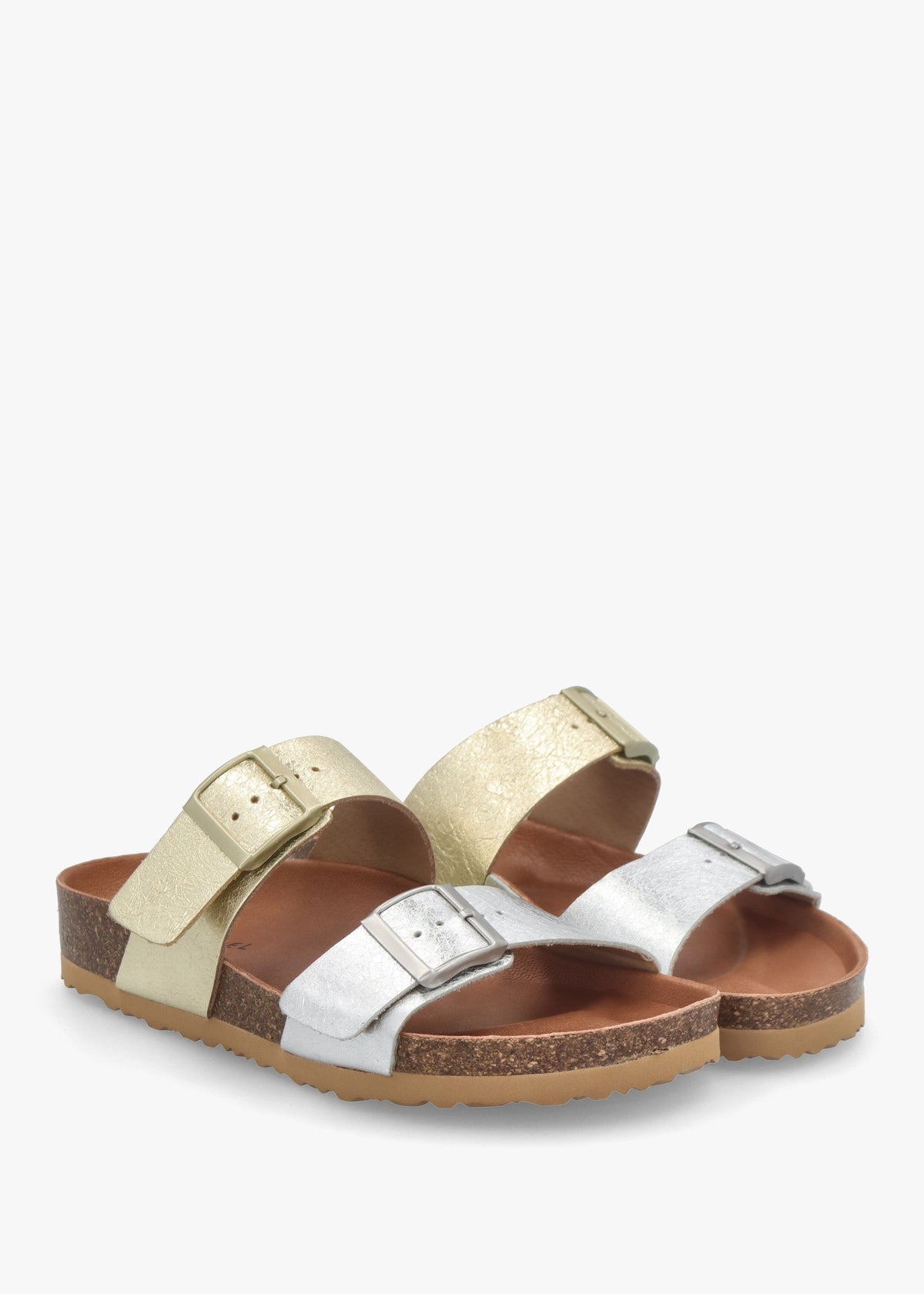 Imule Split Gold & Silver Leather Two Bar Mules