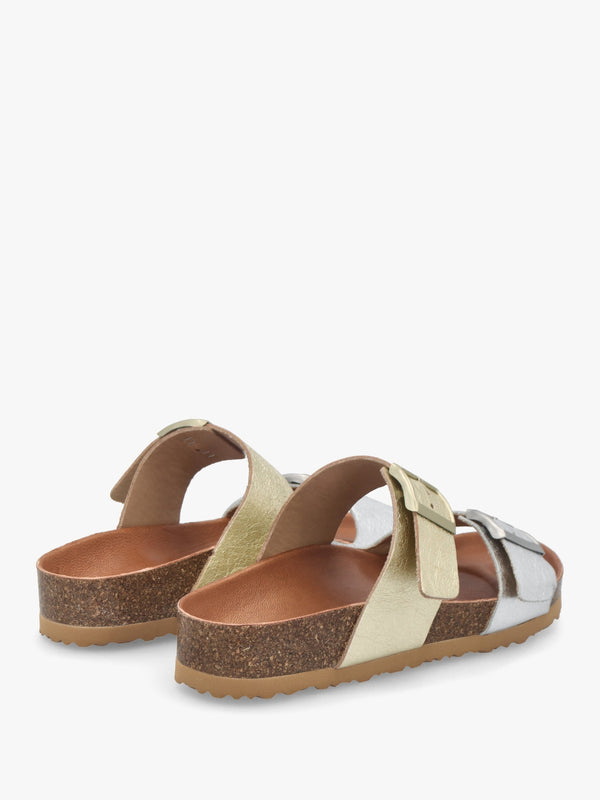 Imule Split Gold & Silver Leather Two Bar Mules