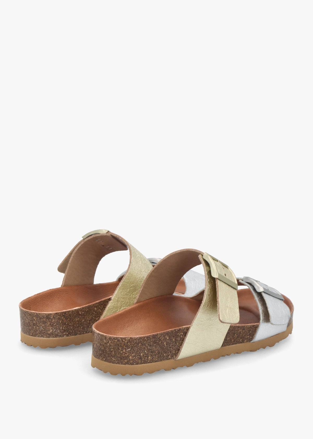 Imule Split Gold & Silver Leather Two Bar Mules