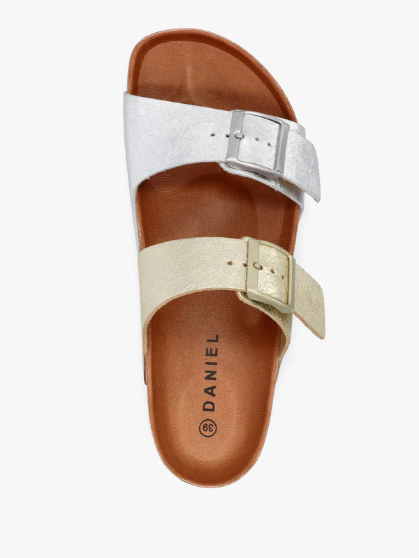 Imule Split Gold & Silver Leather Two Bar Mules