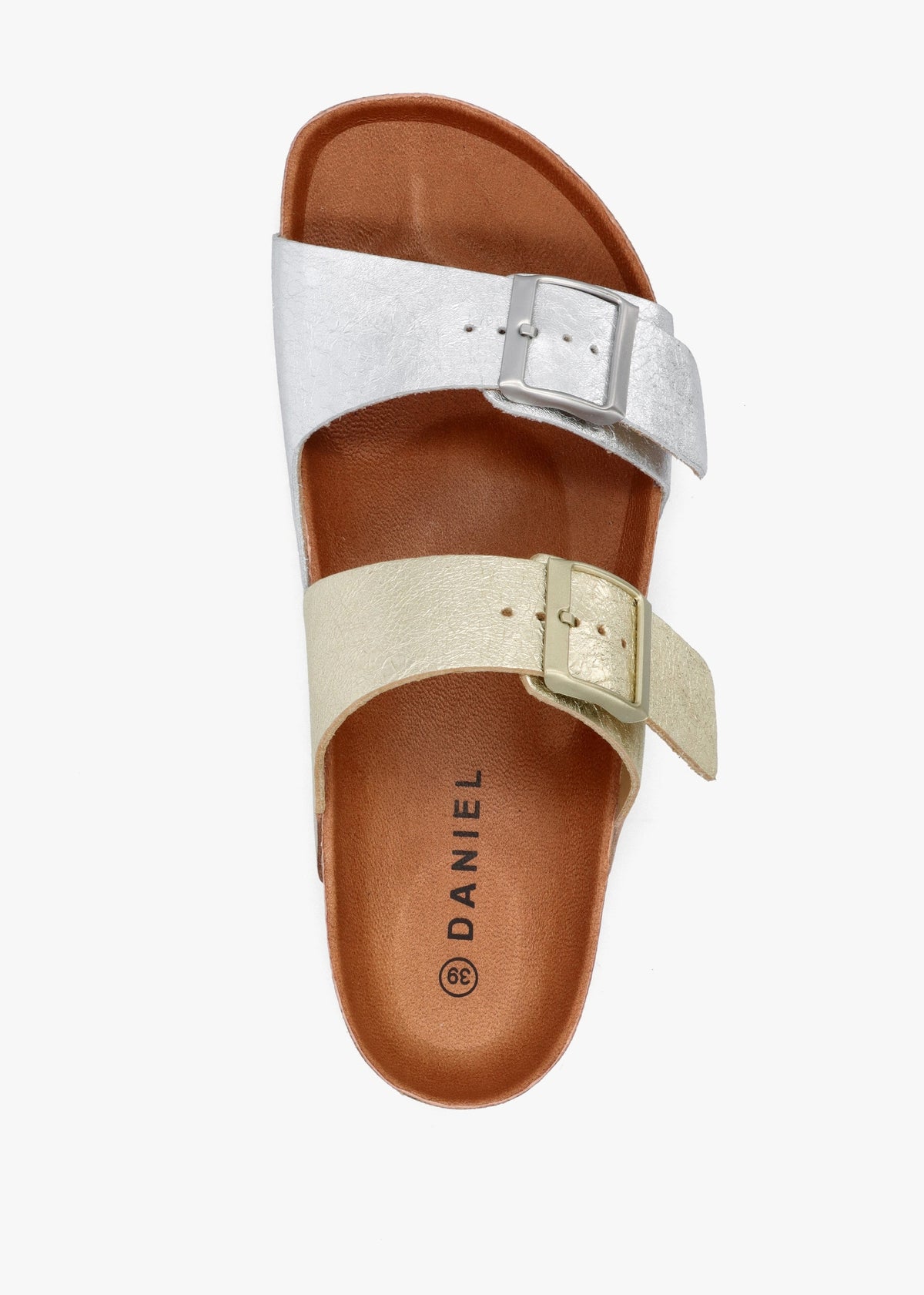 Imule Split Gold & Silver Leather Two Bar Mules