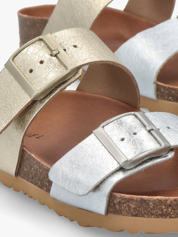 Imule Split Gold & Silver Leather Two Bar Mules