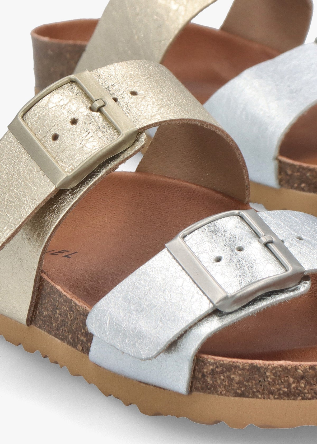 Imule Split Gold & Silver Leather Two Bar Mules