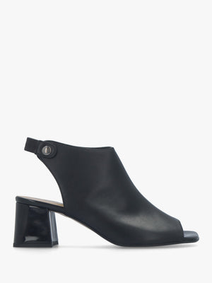 Larai Black Leather Block Heel Peep Toe Sandals