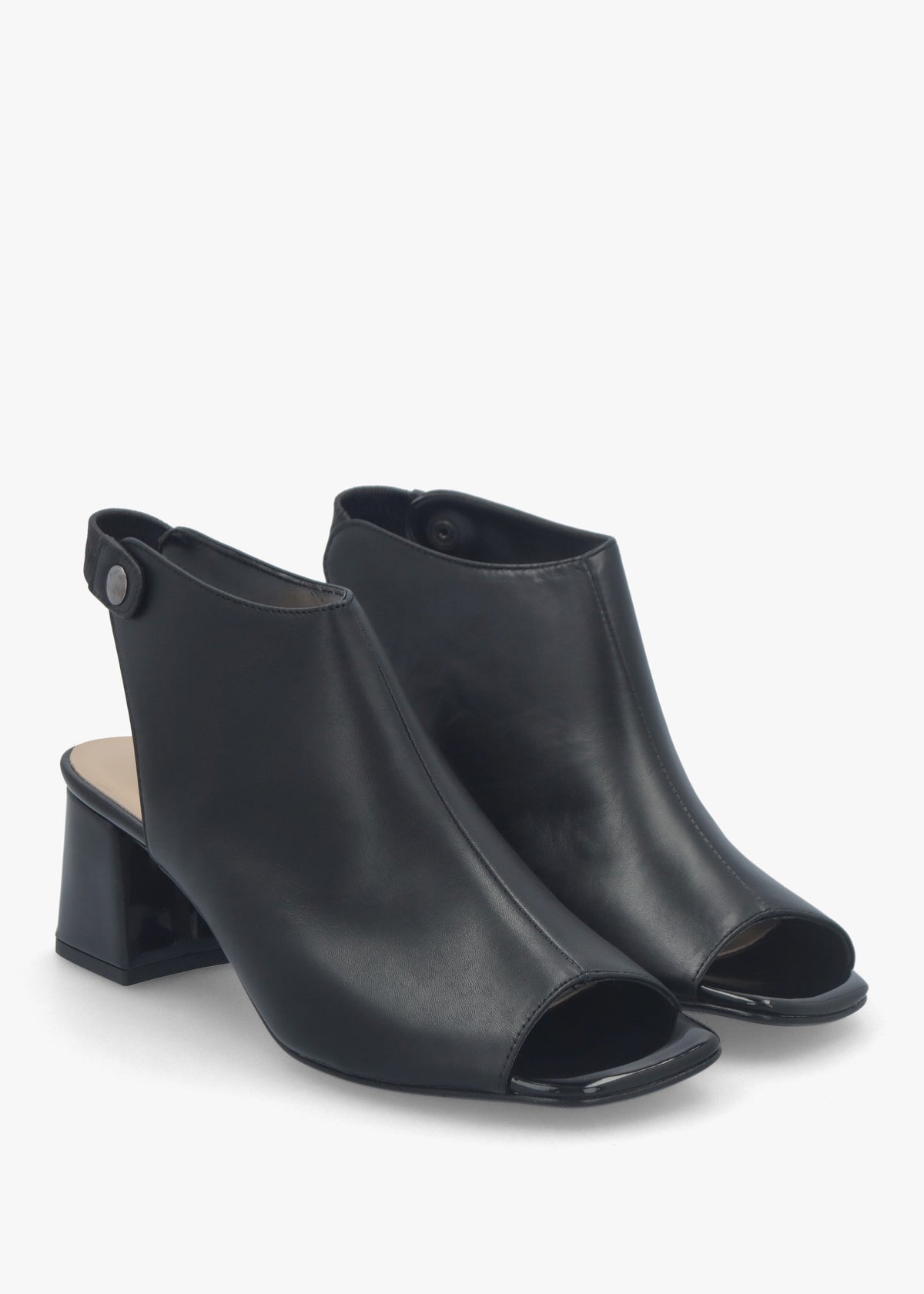 Larai Black Leather Block Heel Peep Toe Sandals