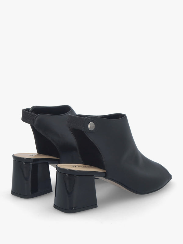 Larai Black Leather Block Heel Peep Toe Sandals
