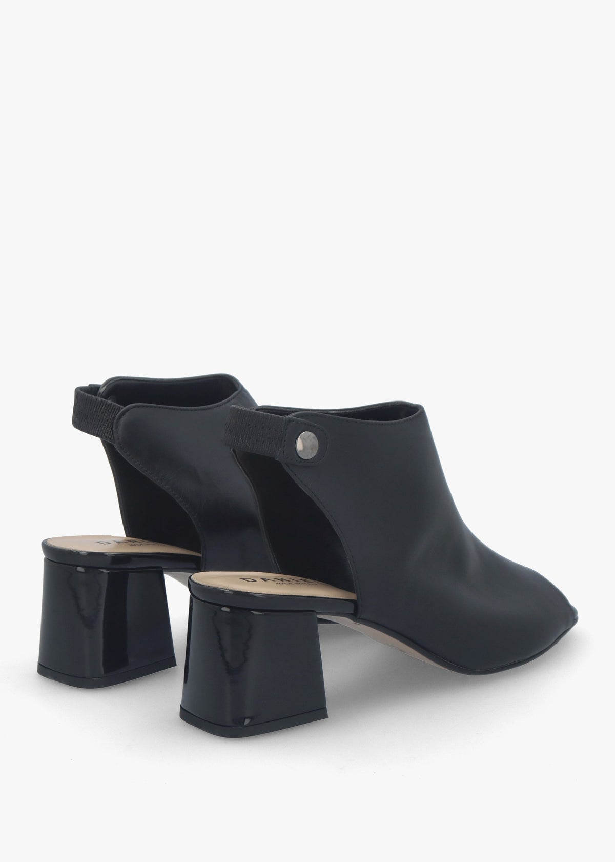 Larai Black Leather Block Heel Peep Toe Sandals