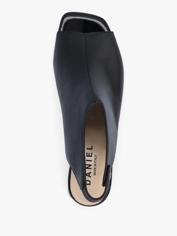 Larai Black Leather Block Heel Peep Toe Sandals
