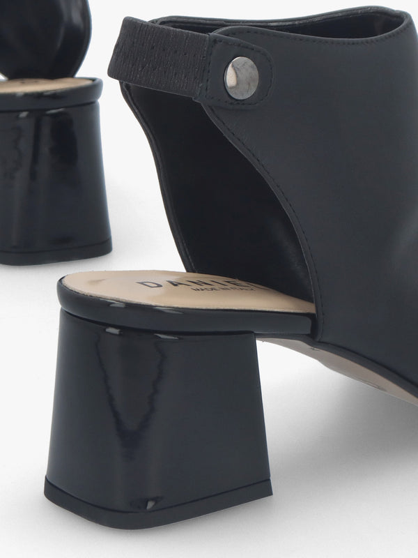 Larai Black Leather Block Heel Peep Toe Sandals