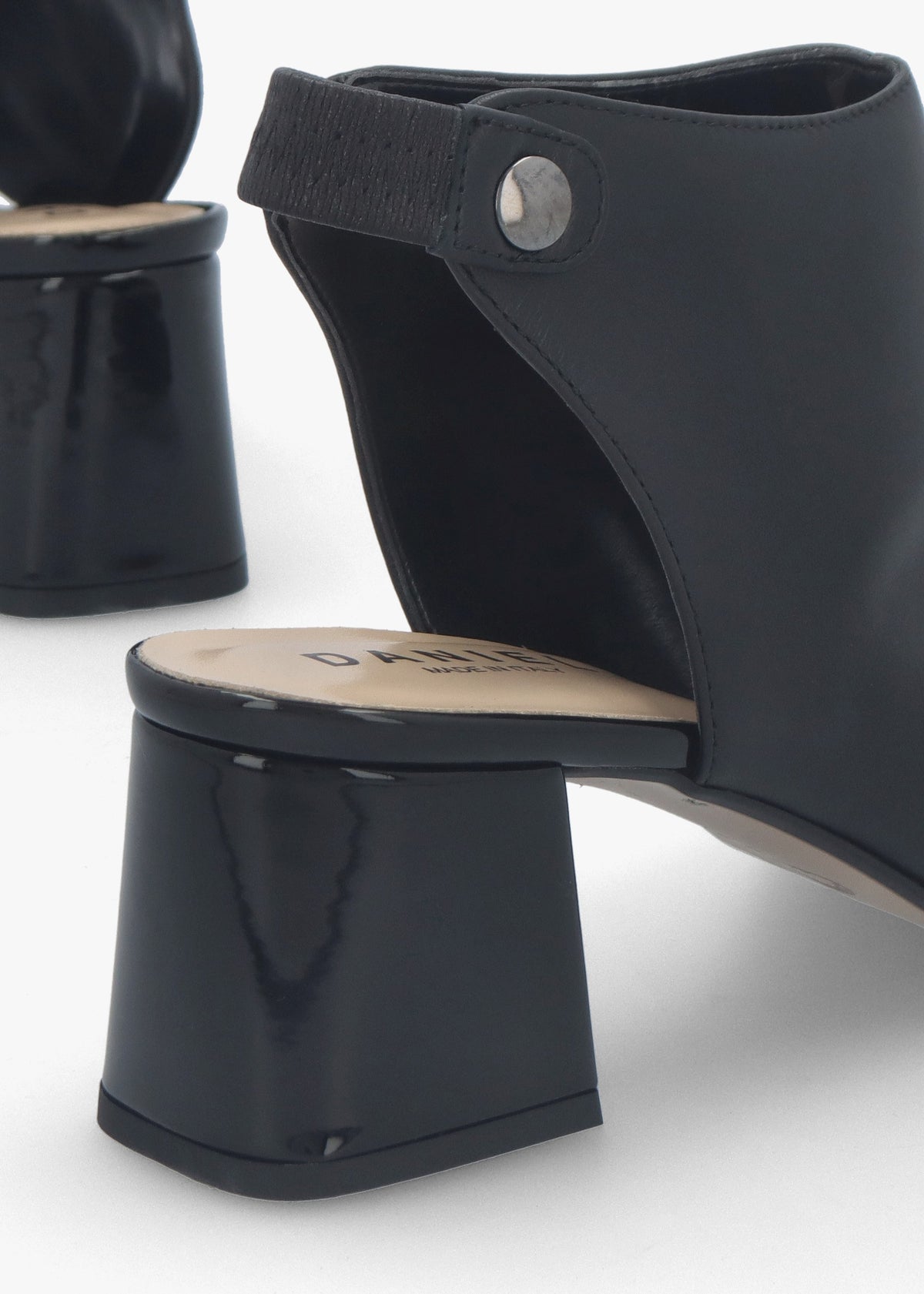 Larai Black Leather Block Heel Peep Toe Sandals