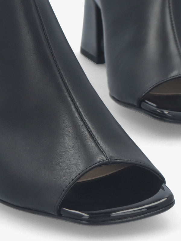 Larai Black Leather Block Heel Peep Toe Sandals