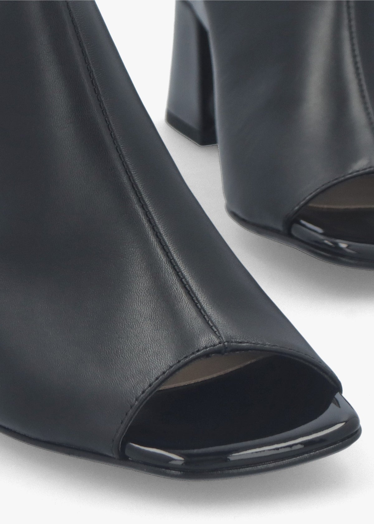Larai Black Leather Block Heel Peep Toe Sandals
