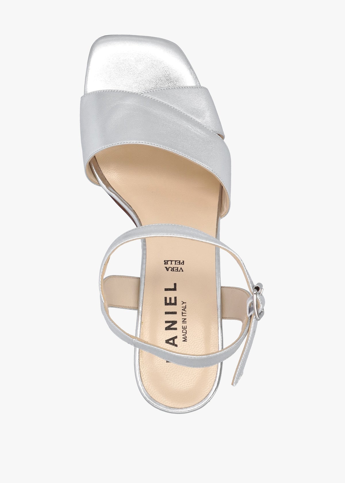 Lare Silver Leather Asymmetric Block Heel Sandals