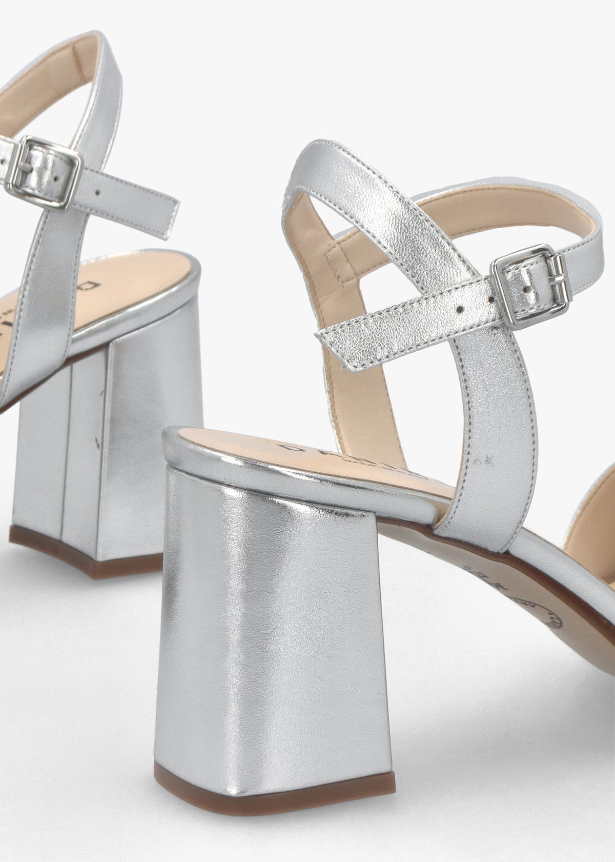 Lare Silver Leather Asymmetric Block Heel Sandals
