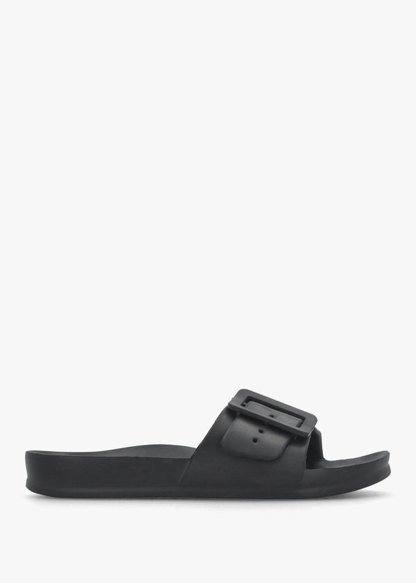 Black Big Buckle One Bar Mules
