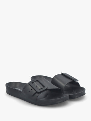 Black Big Buckle One Bar Mules