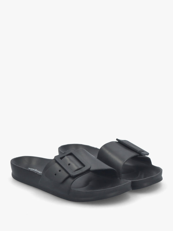 Black Big Buckle One Bar Mules