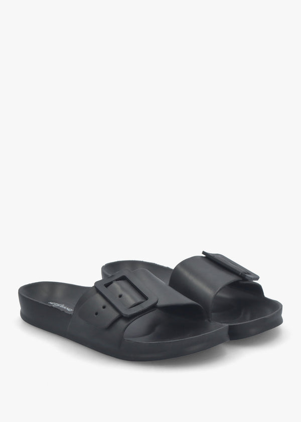 Black Big Buckle One Bar Mules