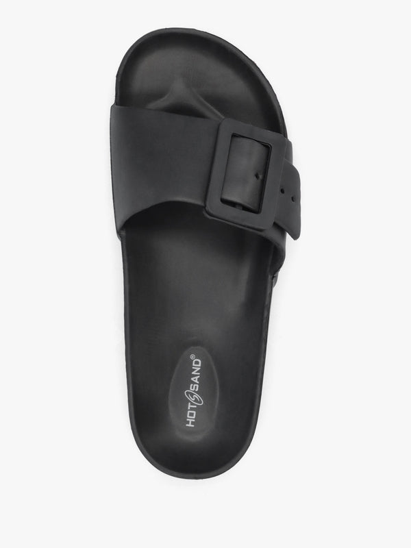 Black Big Buckle One Bar Mules