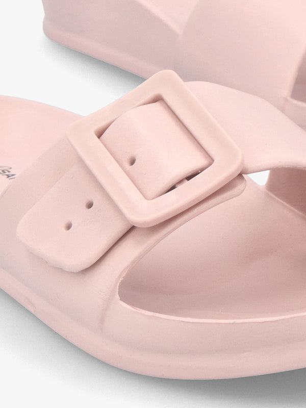 Pink Big Buckle One Bar Mules