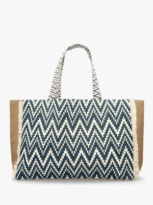 Ecru & Blue Jute Woven Shopper Bag