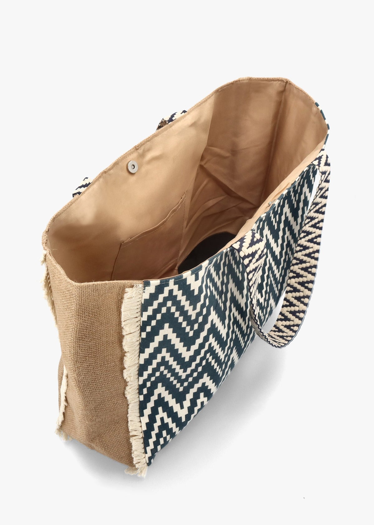 Ecru & Blue Jute Woven Shopper Bag