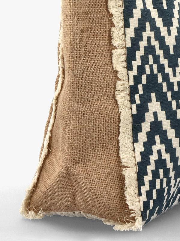 Ecru & Blue Jute Woven Shopper Bag