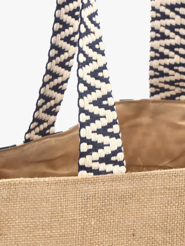 Ecru & Blue Jute Woven Shopper Bag