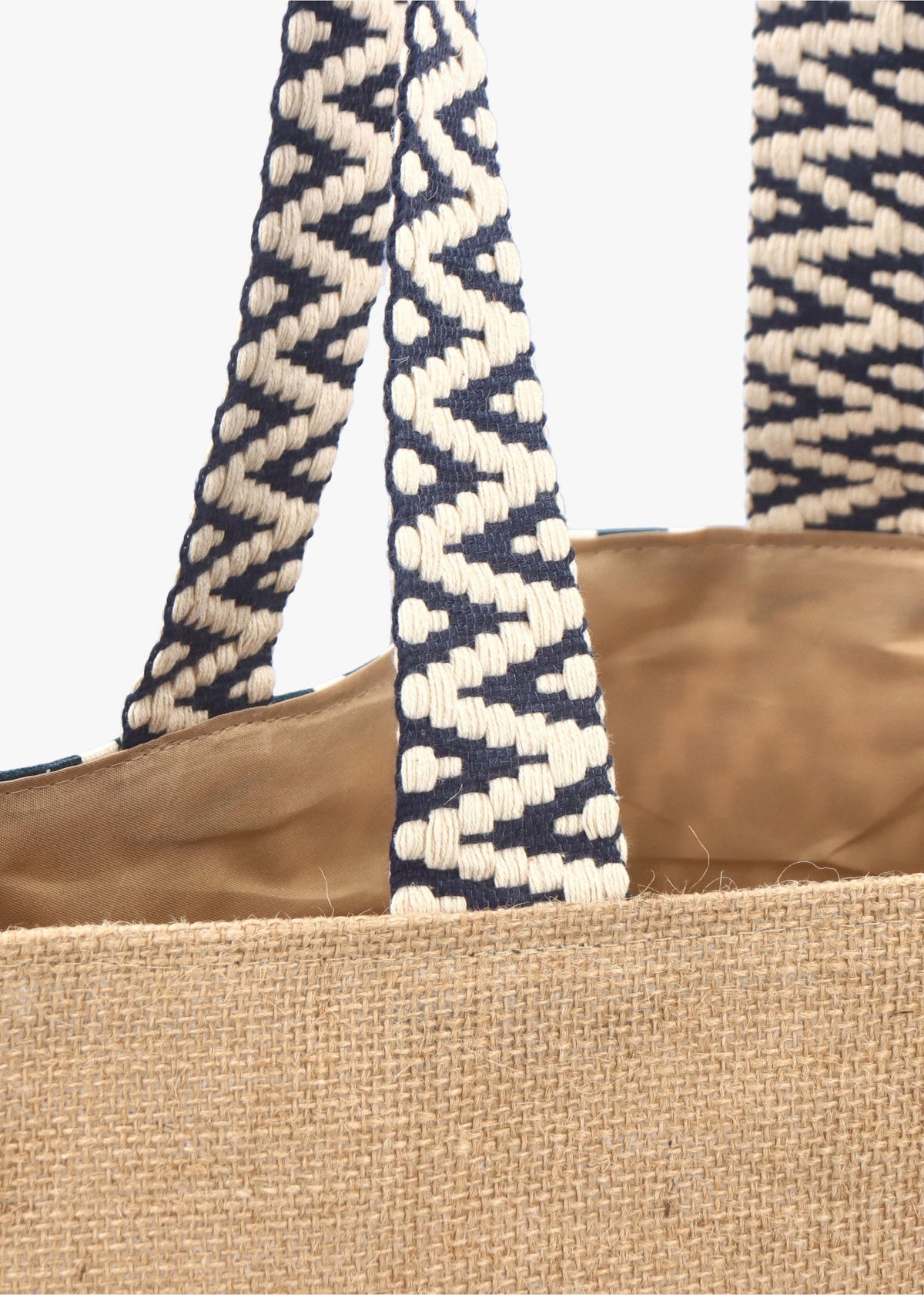 Ecru & Blue Jute Woven Shopper Bag