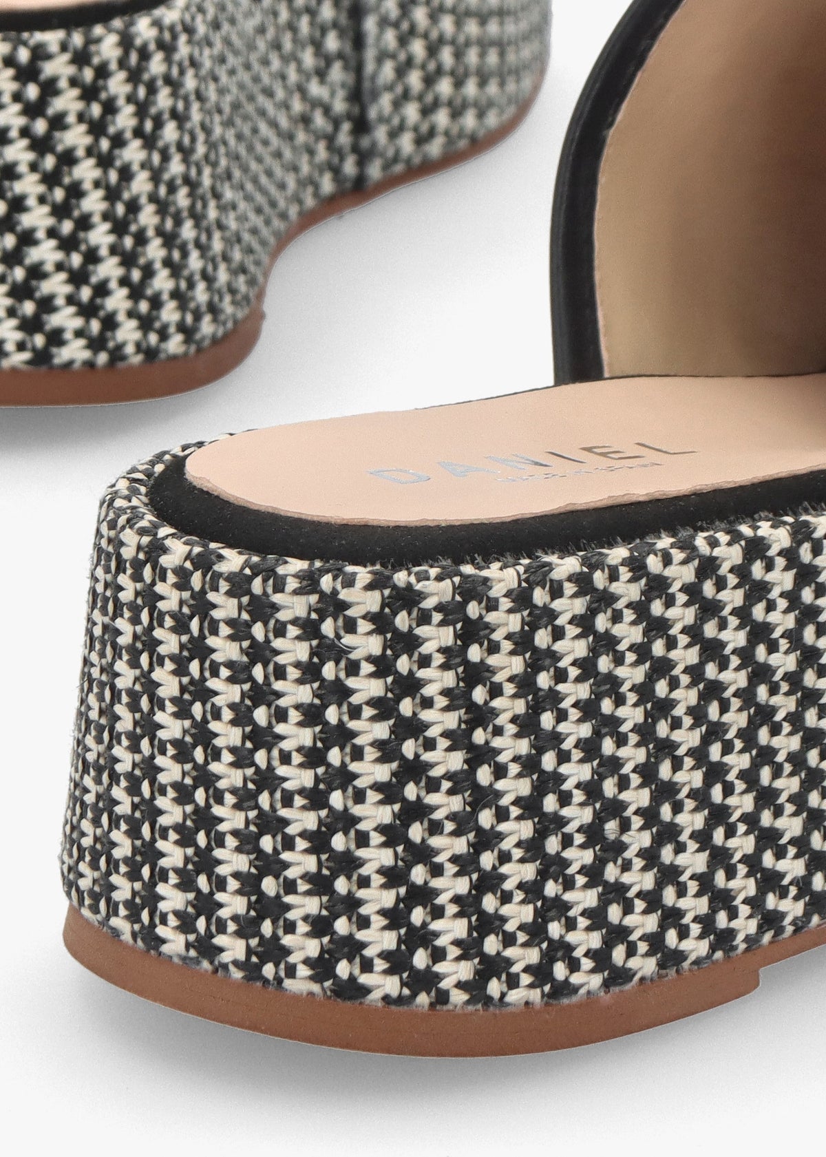Jono Black Monogram Woven Raffia Flatform Mules