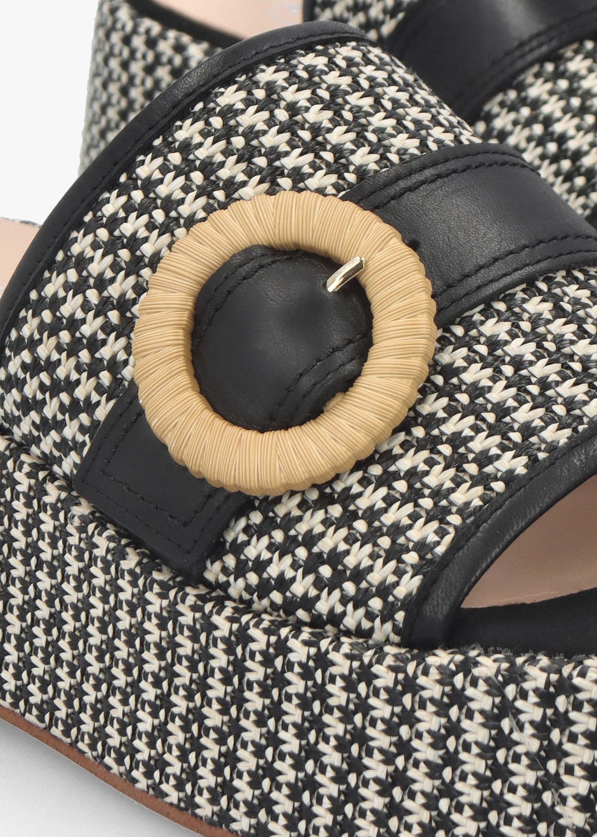 Jono Black Monogram Woven Raffia Flatform Mules