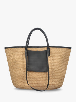 Beige & Black Woven Paper Bucket Shopper Bag