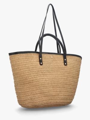 Beige & Black Woven Paper Bucket Shopper Bag