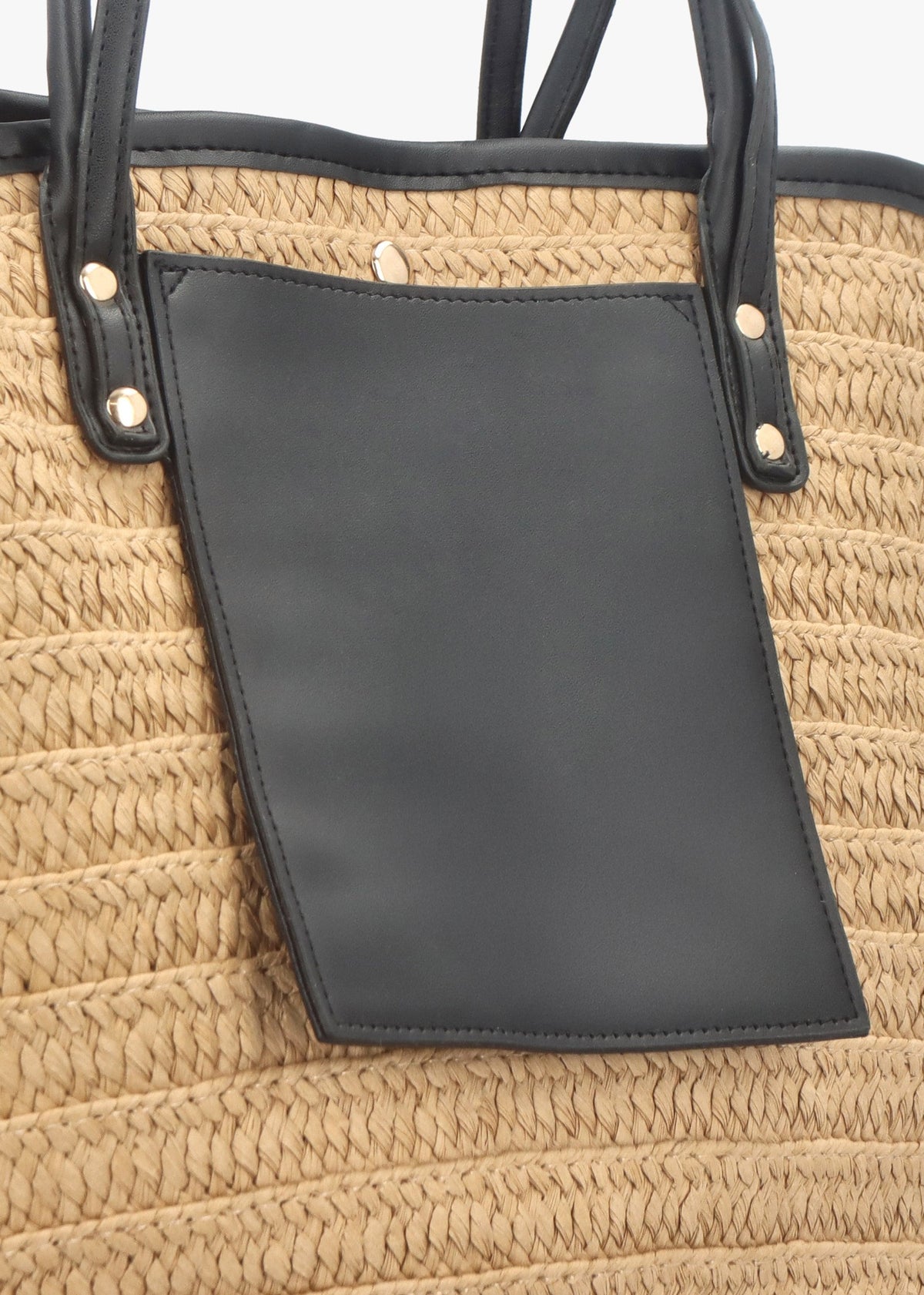 Beige & Black Woven Paper Bucket Shopper Bag