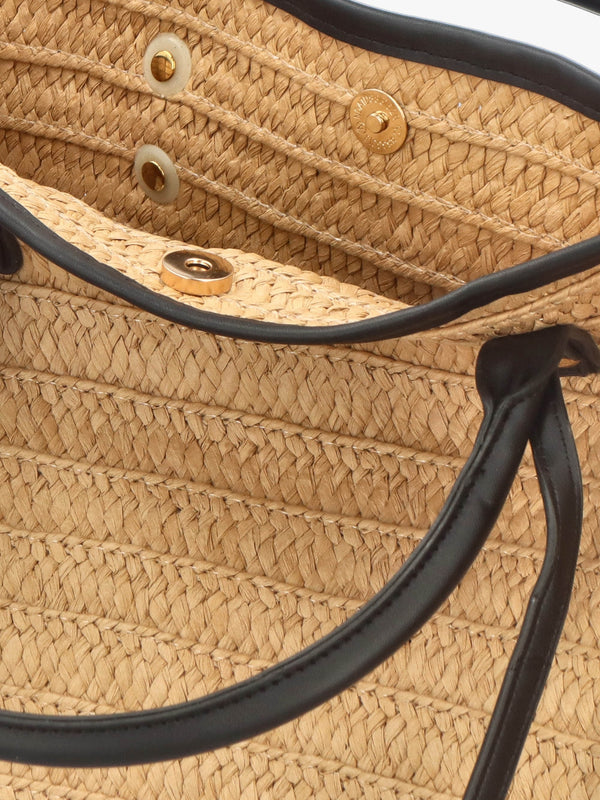 Beige & Black Woven Paper Bucket Shopper Bag