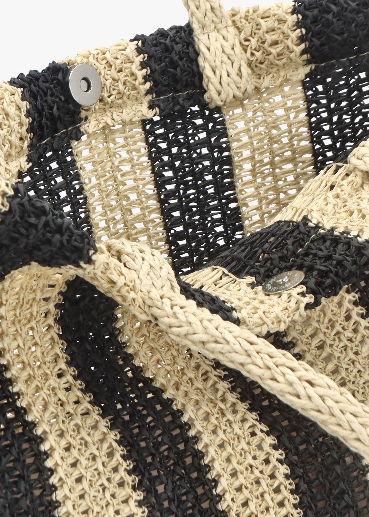 Black & Ecru Woven Straw Fringe Trim Shopper Bag