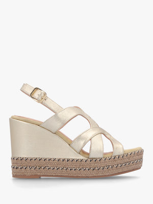 Josie Gold Leather Espadrille Wedge Sandals