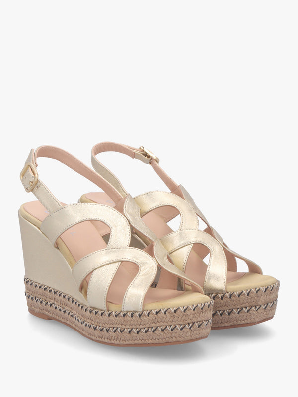 Josie Gold Leather Espadrille Wedge Sandals