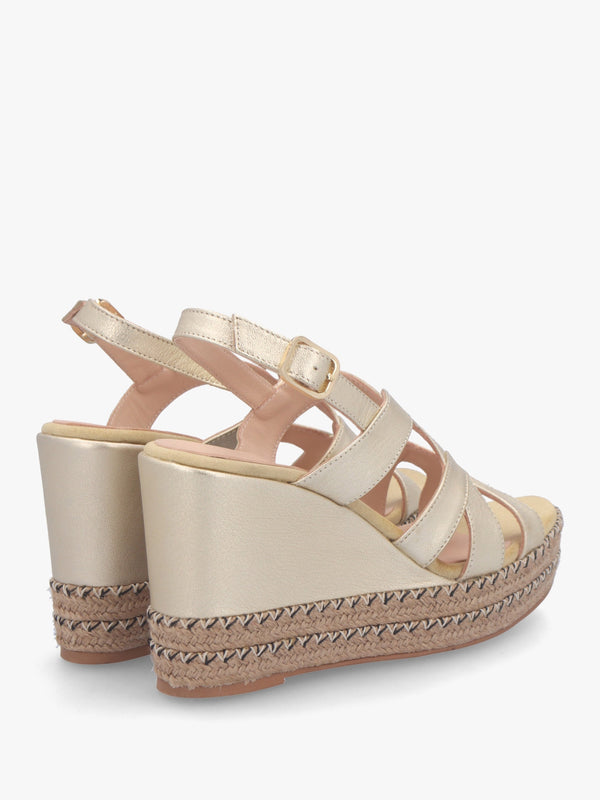 Josie Gold Leather Espadrille Wedge Sandals