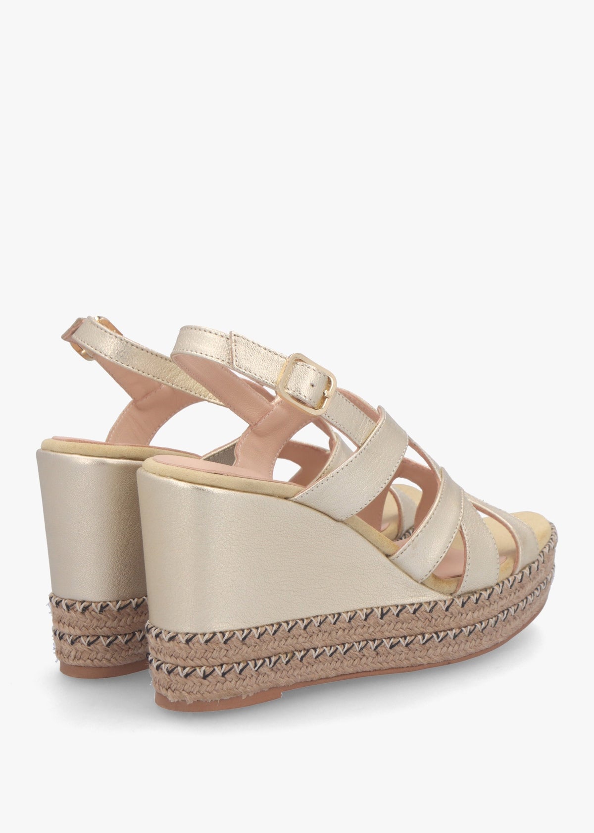 Josie Gold Leather Espadrille Wedge Sandals