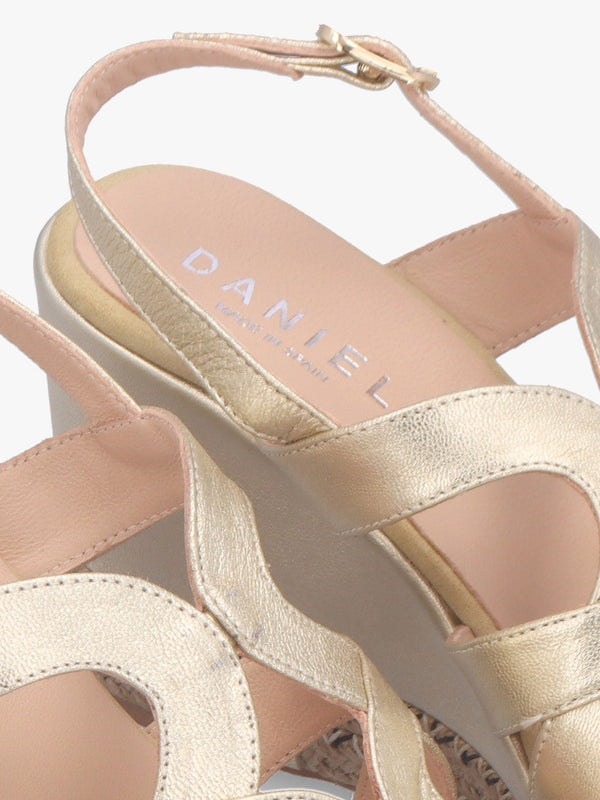 Josie Gold Leather Espadrille Wedge Sandals