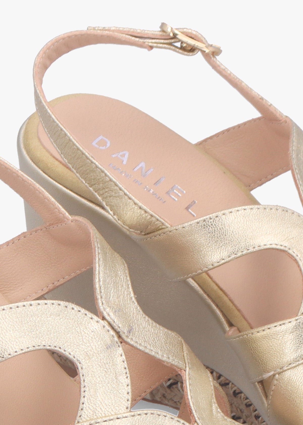 Josie Gold Leather Espadrille Wedge Sandals