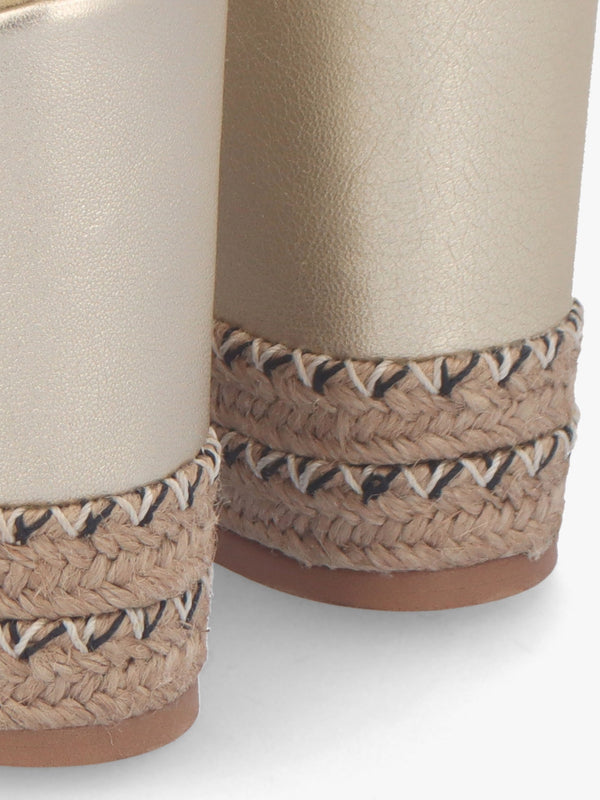 Josie Gold Leather Espadrille Wedge Sandals