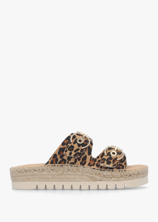 Jools Leopard Pony Hair Flatform Espadrille Mules